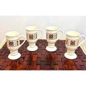 Set of 4 Vintage Japan Pedestal Mugs Geometric Mid Century Retro Folk Pattern